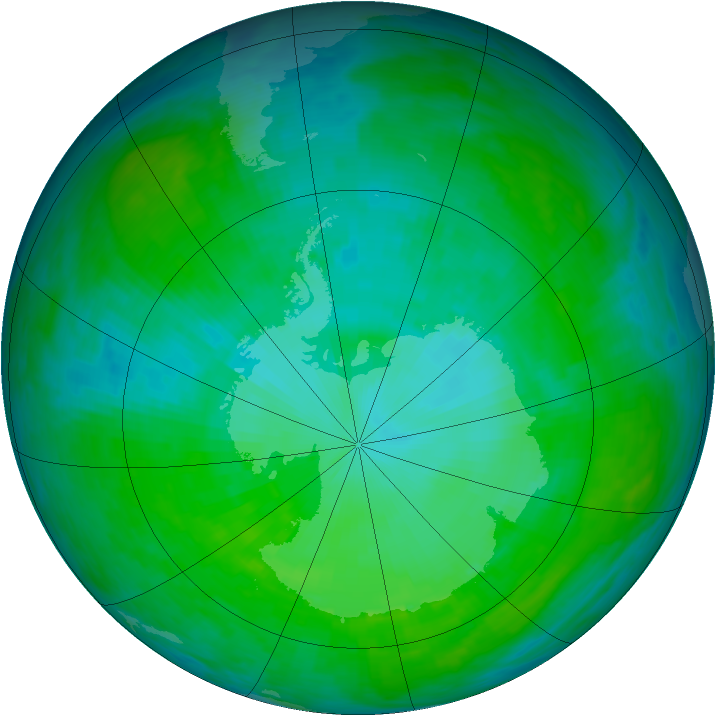 Antarctic ozone map for 25 December 1992